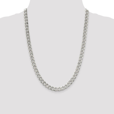 Sterling Silver 8mm PavÇ Curb Chain-WBC-QCF220-24