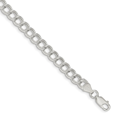 Sterling Silver 7mm Double Link Charm Bracelet-WBC-QCH100-7