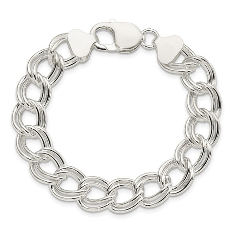 Sterling Silver 11.5mm Double Link Charm Bracelet-WBC-QCH150-8