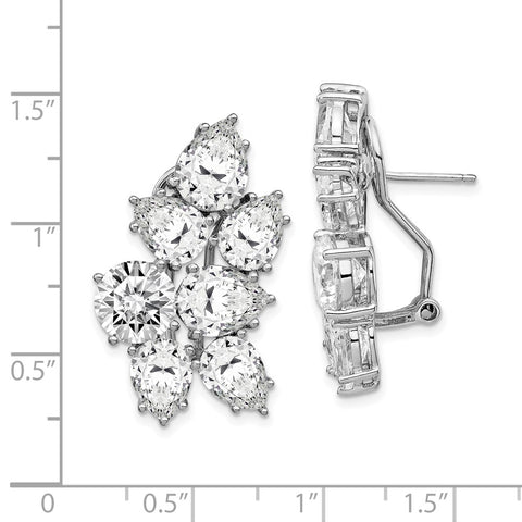 Cheryl M Sterling Silver RH-plated CZ Fancy Cluster Omega Back Earrings-WBC-QCM100