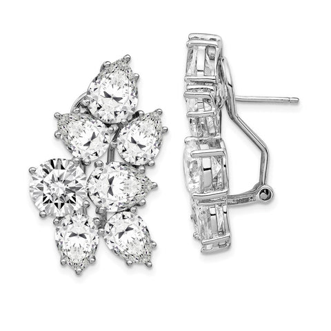 Cheryl M Sterling Silver RH-plated CZ Fancy Cluster Omega Back Earrings-WBC-QCM100