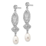 Cheryl M Sterling Silver Rhod Plated CZ & FWC Pearl Dangle Post Earrings-WBC-QCM1032