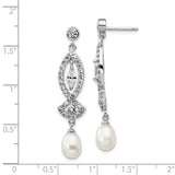 Cheryl M Sterling Silver Rhod Plated CZ & FWC Pearl Dangle Post Earrings-WBC-QCM1032