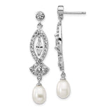 Cheryl M Sterling Silver Rhod Plated CZ & FWC Pearl Dangle Post Earrings-WBC-QCM1032