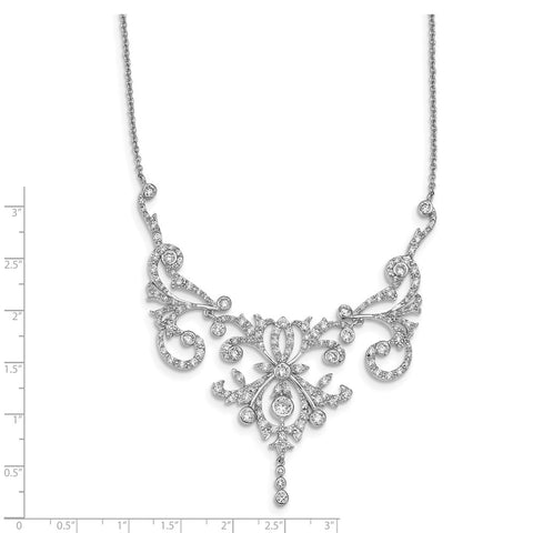 Cheryl M SS Rhodium-plated CZ Fancy Scroll 17in w/2in ext Necklace-WBC-QCM109-17