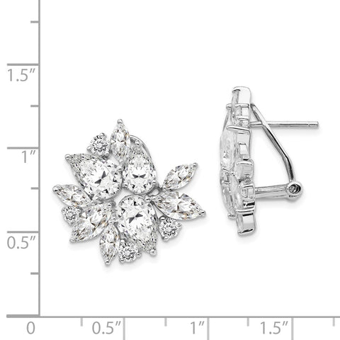 Cheryl M Sterling Silver Rhodium Plated Omega Back CZ Cluster Earrings-WBC-QCM1102