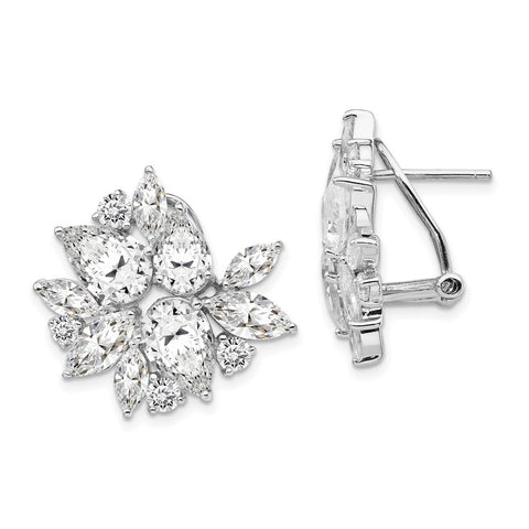 Cheryl M Sterling Silver Rhodium Plated Omega Back CZ Cluster Earrings-WBC-QCM1102