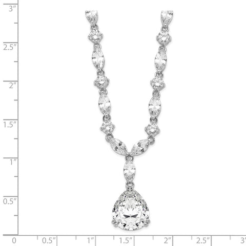 Cheryl M Sterling Silver Rhodium Plated Pear CZ 17in Necklace-WBC-QCM116-17