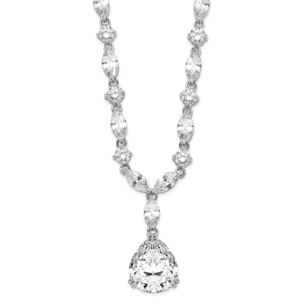 Cheryl M Sterling Silver Rhodium Plated Pear CZ 17in Necklace-WBC-QCM116-17