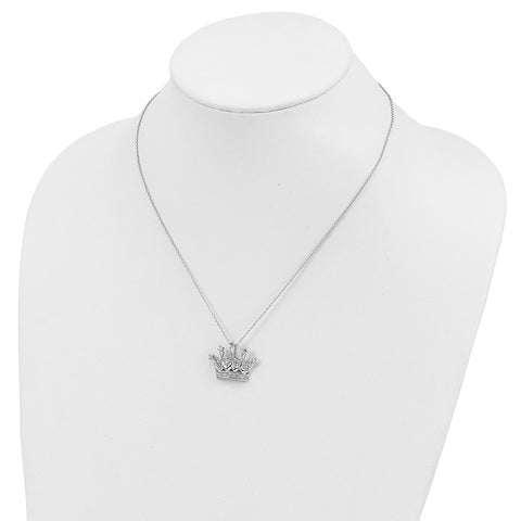 Cheryl M Sterling Silver Rhodium Plated CZ Crown 18in Necklace-WBC-QCM1187-18