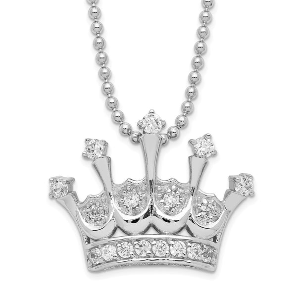 Cheryl M Sterling Silver Rhodium Plated CZ Crown 18in Necklace-WBC-QCM1187-18