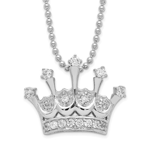 Cheryl M Sterling Silver Rhodium Plated CZ Crown 18in Necklace-WBC-QCM1187-18