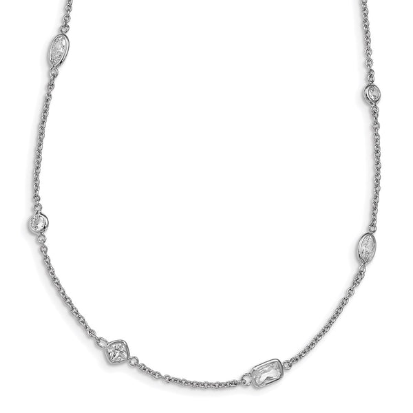 Cheryl M Sterling Silver Rhodium-plated CZ Station 36.5in Necklace-WBC-QCM1192-36.5