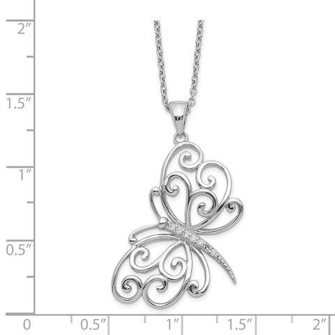Cheryl M  18in Sterling Silver Rhodium Plated CZ Butterfly Necklace-WBC-QCM1272-18