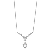 Cheryl M SS Rhodium Plated CZ Fancy Teardrop Dangle w/2.25 in ext Necklace-WBC-QCM1307-16