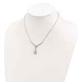 Cheryl M SS Rhodium Plated CZ Fancy Teardrop Dangle w/2.25 in ext Necklace-WBC-QCM1307-16