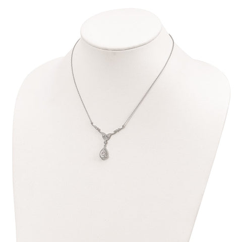 Cheryl M SS Rhodium Plated CZ Fancy Teardrop Dangle w/2.25 in ext Necklace-WBC-QCM1307-16