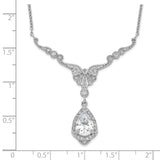 Cheryl M SS Rhodium Plated CZ Fancy Teardrop Dangle w/2.25 in ext Necklace-WBC-QCM1307-16