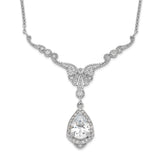 Cheryl M SS Rhodium Plated CZ Fancy Teardrop Dangle w/2.25 in ext Necklace-WBC-QCM1307-16