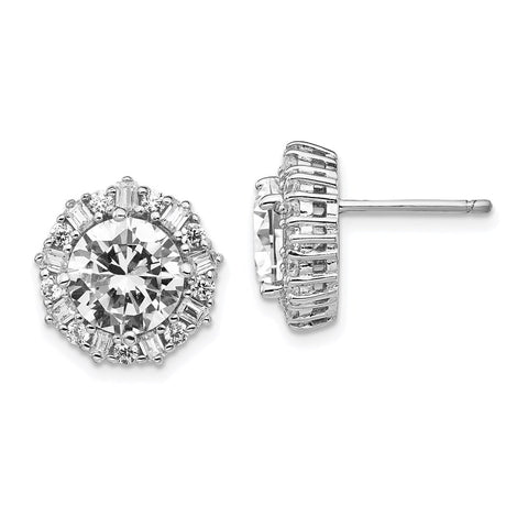 Cheryl M Sterling Silver Rhodium-plated CZ Post Earrings-WBC-QCM131