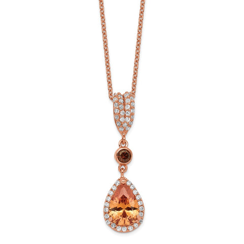 Cheryl M Sterling Silver Rose Gold-plated Multicolored CZ 18.5in Necklace-WBC-QCM1386-18.5