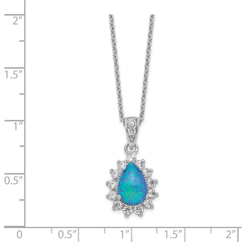 Cheryl M Sterling Silver Rhod-plated CZ & Created Blue Opal 18.5in Necklac-WBC-QCM1387-18.5