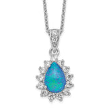 Cheryl M Sterling Silver Rhod-plated CZ & Created Blue Opal 18.5in Necklac-WBC-QCM1387-18.5