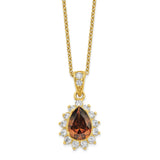 Cheryl M Sterling Silver Gold Plated & Teardrop Brown CZ 18.5in Necklace-WBC-QCM1388-18.5