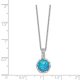 Cheryl M SS Rhodium Plated CZ & Created Blue Opal 18.25in Necklace-WBC-QCM1392-18.25
