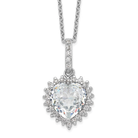 Cheryl M SS Rhodium Plated CZ w/ 100 Facet Heart Center 18.5in Necklace-WBC-QCM1394-18.5