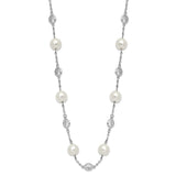 Cheryl M SS Rhodium-plated CZ & Simulated Pearl Station 18.25in Necklace-WBC-QCM1397-18.25