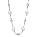 Cheryl M SS Rhodium-plated CZ & Simulated Pearl Station 18.25in Necklace-WBC-QCM1397-18.25