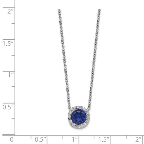 Cheryl M 18.25in SS Rhodium-plated Created Blue Spinel & CZ Halo Necklace-WBC-QCM1398-18.25