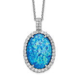 Cheryl M SS Rhodium Plated CZ & Created Blue Opal 18.5in Necklace-WBC-QCM1399-18.5