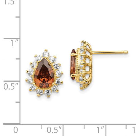 Cheryl M Sterling Silver Gold Plated CZ & Brown CZ Stud Earrings-WBC-QCM1404