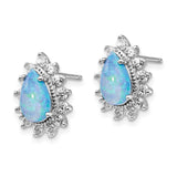 Cheryl M Sterling Silver Rhod-plated CZ & Created Blue Opal Stud Earrings-WBC-QCM1405