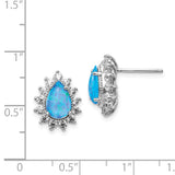 Cheryl M Sterling Silver Rhod-plated CZ & Created Blue Opal Stud Earrings-WBC-QCM1405