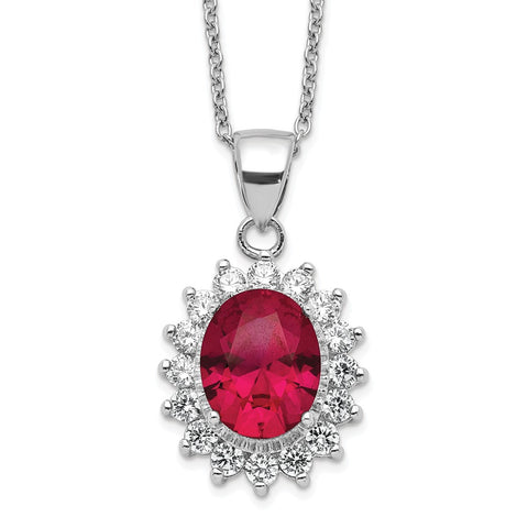 Cheryl M Sterling Silver Rhod Plated CZ & Created Ruby 18.25in Necklace-WBC-QCM1409-18.25