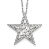 Cheryl M Sterling Silver Rhodium Plated CZ Cluster Star 18in Necklace-WBC-QCM1423-18