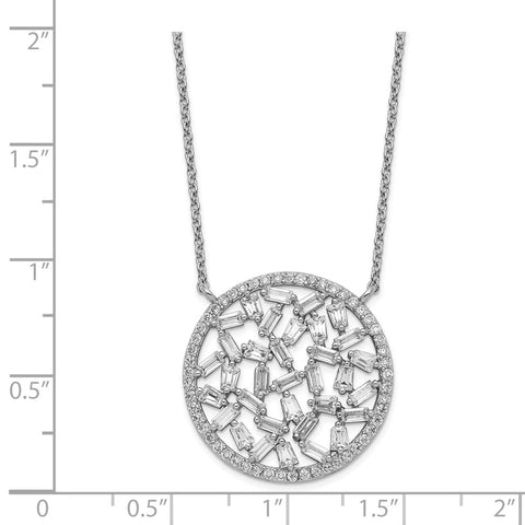 Cheryl M Sterling Silver Rhodium Plated CZ Cluster Circle 18in Necklace-WBC-QCM1425-18