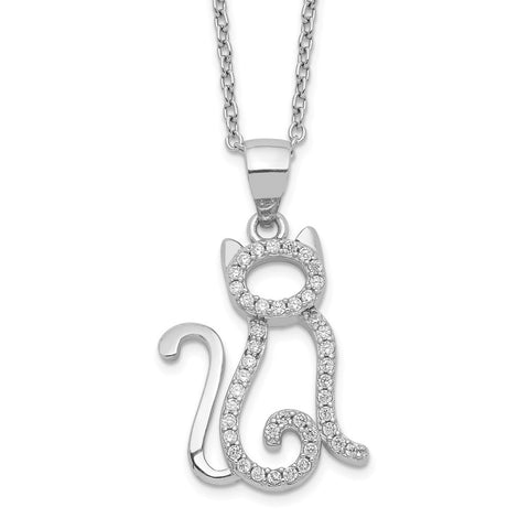 Cheryl M Sterling Silver Rhodium-plated CZ Cat 18.25in Necklace-WBC-QCM1434-18.25