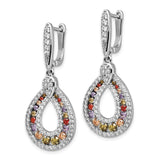 Cheryl M SS Rhod Plated Multicolor CZ Teardrop Dangle Earrings-WBC-QCM1439