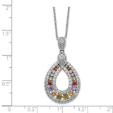 Cheryl M Sterling Silver Rhod-plated Multicolor CZ Teardrop 18in Necklace-WBC-QCM1440-18