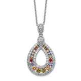 Cheryl M Sterling Silver Rhod-plated Multicolor CZ Teardrop 18in Necklace-WBC-QCM1440-18