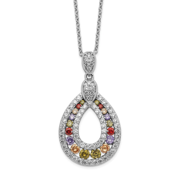 Cheryl M Sterling Silver Rhod-plated Multicolor CZ Teardrop 18in Necklace-WBC-QCM1440-18