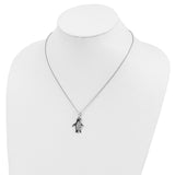 Cheryl M SS Black Rhodium B&W CZ Green Glass Penguin 18.25in Necklace-WBC-QCM1447-18.25