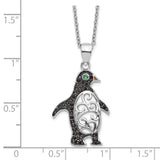 Cheryl M SS Black Rhodium B&W CZ Green Glass Penguin 18.25in Necklace-WBC-QCM1447-18.25