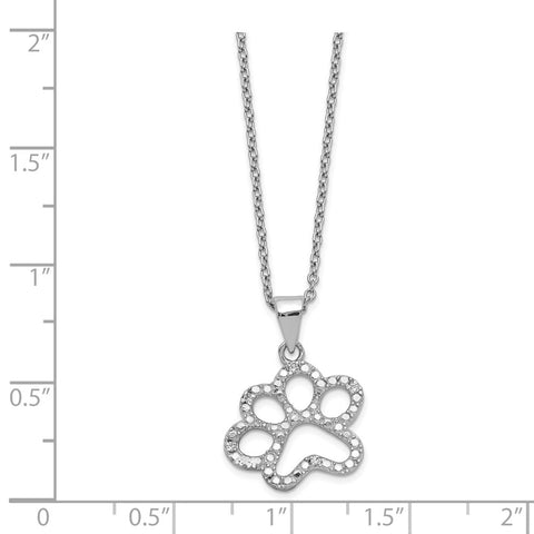 Cheryl M Sterling Silver Rhodium-plated CZ Paw 18.25in Necklace-WBC-QCM1453-18.25