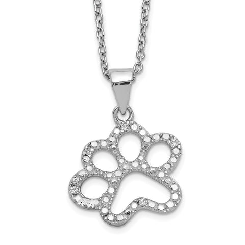 Cheryl M Sterling Silver Rhodium-plated CZ Paw 18.25in Necklace-WBC-QCM1453-18.25