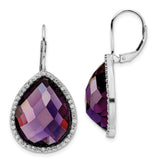 Cheryl M SS Rhodium-plated Large Purple CZ Checked Pear & CZ Earrings-WBC-QCM1471